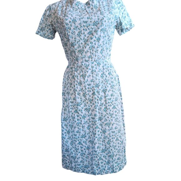 Vintage Women's 6/8 Dress 1960's Country Handmade 1of1 Blue Floral Cottage Day - Picture 3 of 7